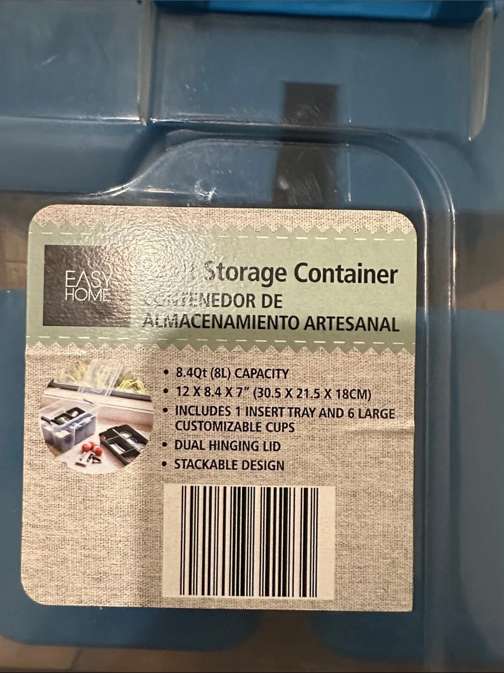 Easy Home Smoky Craft Storage Container w/Blue Insert Tray & 6 Lg Cups, Latch